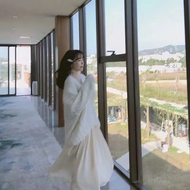 Комплект из 2 предметов Женский вязаный пуловер оверсайз и платье сетчатой пряжи