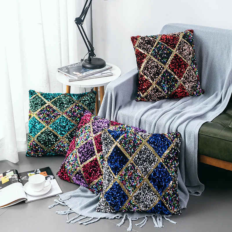 45X45CM квадратная подушка контрастная наволочка с блестками наволочки для