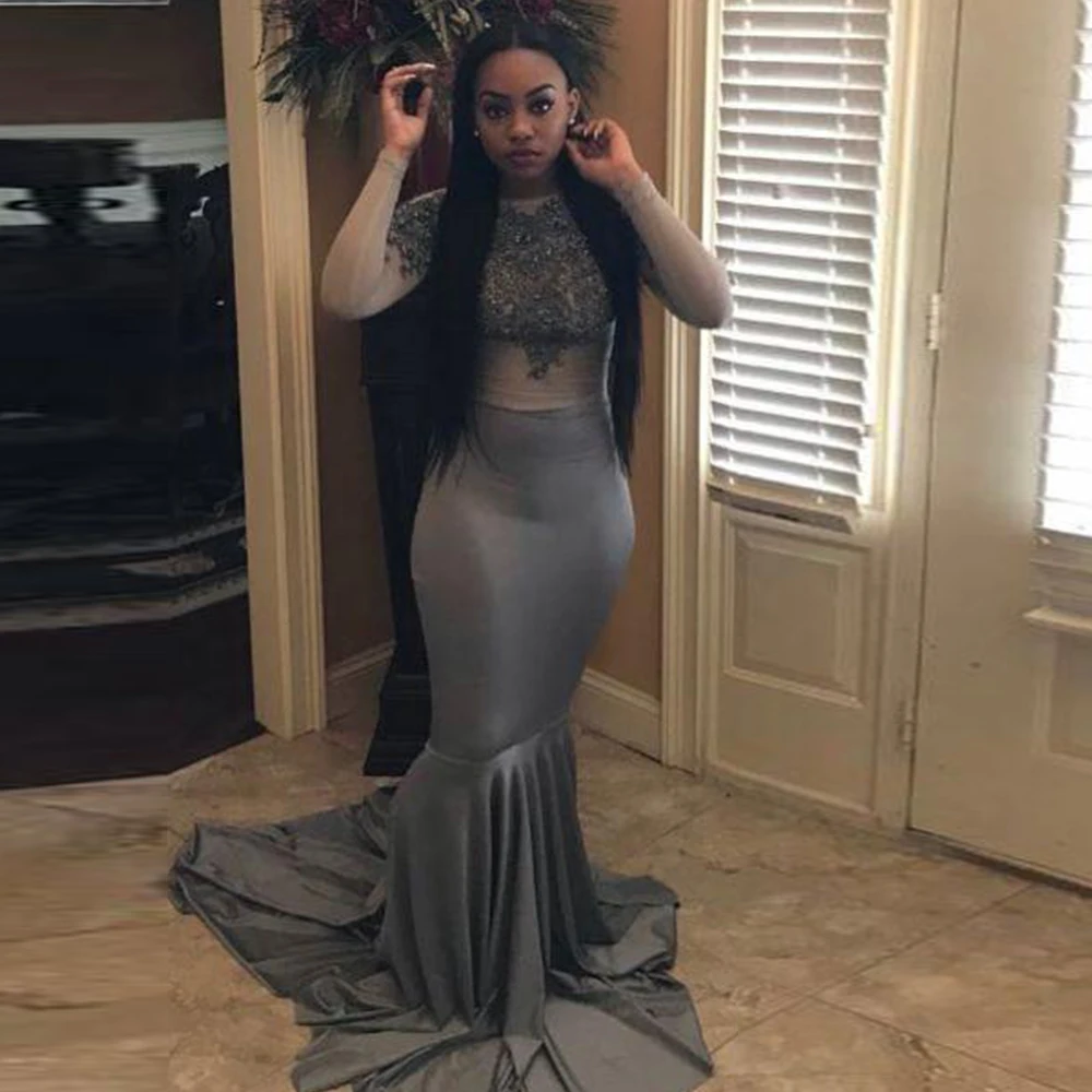 

Satin Mermaid Evening Dresses Long 2021 Women Square Collar Gray Simple Elegant Prom Gowns ​Sexy Custom Made vestido de fiesta