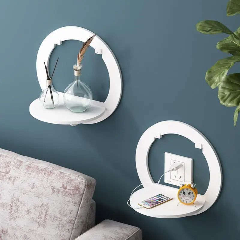 

Wall shelf free punching wall-mounted TV background wall hanger bedroom balcony bedside wall creative flower pot stand