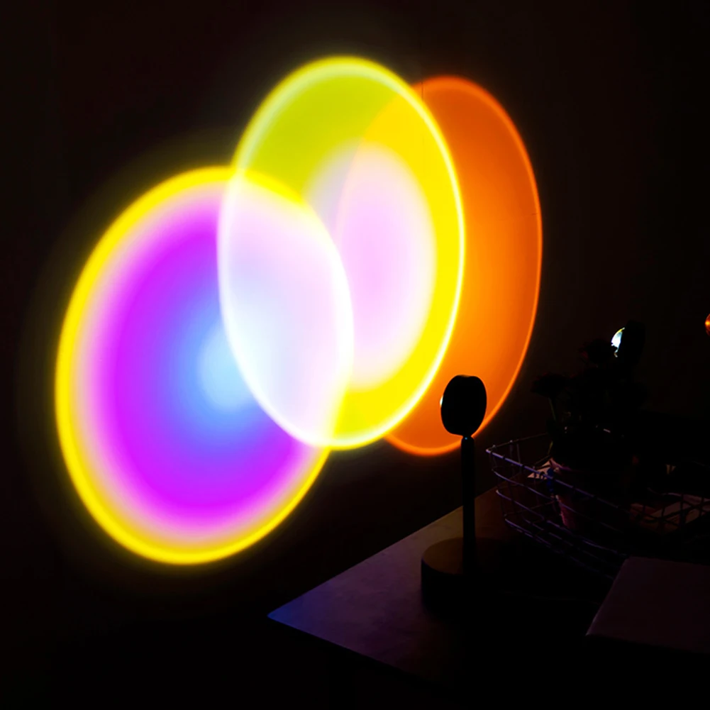 

USB Button Rainbow Sunset Projector Atmosphere Led Night Light Home Coffe Shop Background Wall Decoration Colorful Lamp
