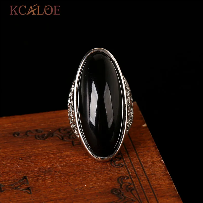 KCALOE кольцо с черным большим камнем Aneis Feminino, винтажное Ретро серебряное кольцо, обручальное кольцо с длинным юбилеем, Модные женские ювелирные изделия