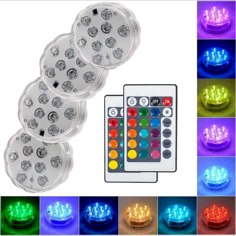 

10 Led Remote Controlled RGB Submersible Light Battery Operated Underwater Night Lamp Outdoor Vase Bowl Garden Party Decoration