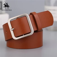 no onepaul womens genuine leather fashion retro punk belt alloy square pin buckle student jeans with high quality new belts