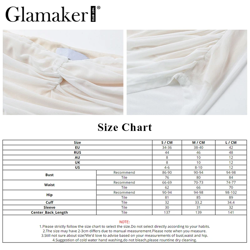 Женское прозрачное Сетчатое платье Glamaker белое Плиссированное вечернее с