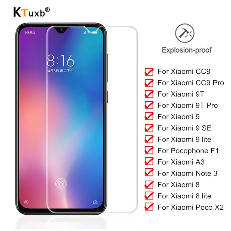Закаленное стекло для Xiaomi 9 9T CC9 8 Pro A3 Защита экрана Pocophone F1 X2 lite Note 3 9H защитная