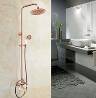 antique red copper brass dual ceramic handles bathroom 8 inch round rain shower faucet set tub mixer tap hand shower mrg576