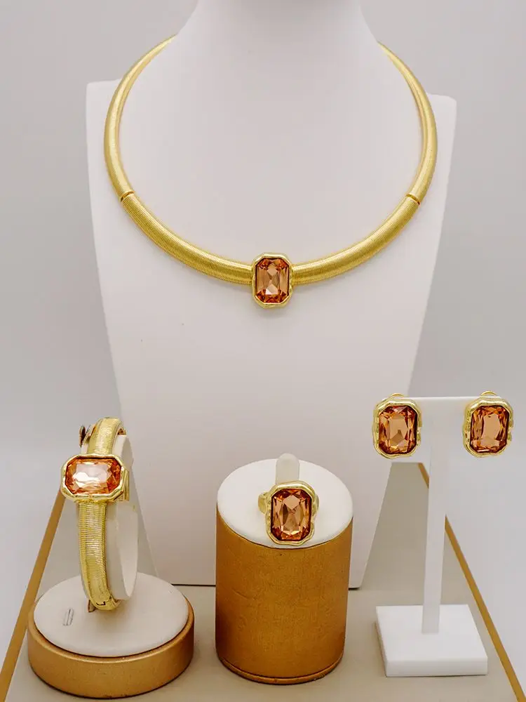 Ювелирные наборы GDJWRI из настоящего золота 24 к для женщин, дорогие ожерелья из циркония, африканские женские серьги