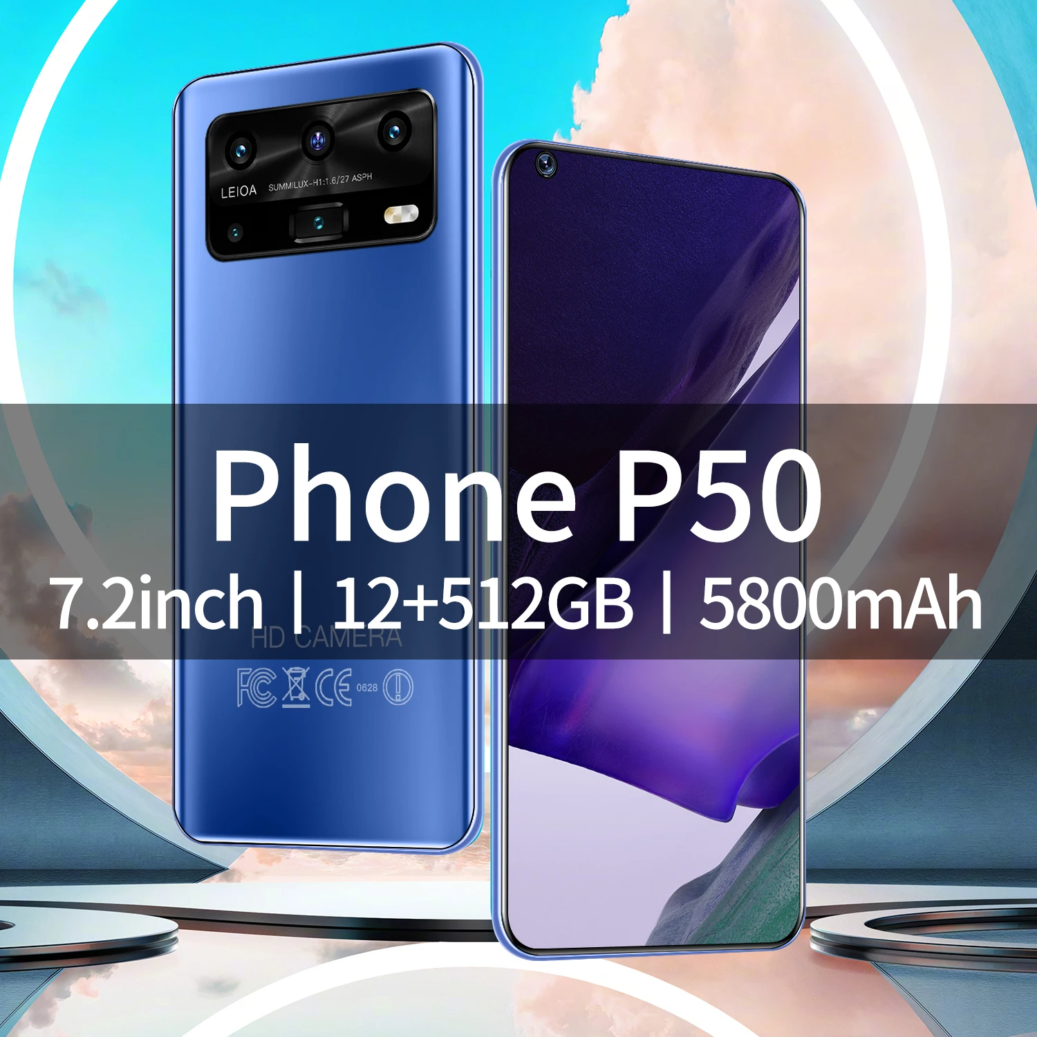

New 2021 P50 7.2 Inch Full Screen Face Fingerprint ID Cell Phone Global Version 12+512GB 5800mAh Smart Phone MTK6889 Celular