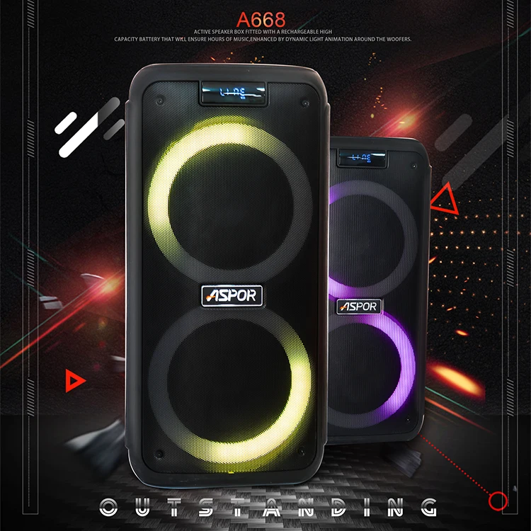 저렴한 ASPOR LED 조명과 마이크 2 개 무선 TWS 스테이지 스피커로 좋은 음질 최신 디자인 구매 ASPOR LED 조명과 마이크 2 개 무선 TWS 스테이지 스피커로 좋은 음질 최신 디자인
