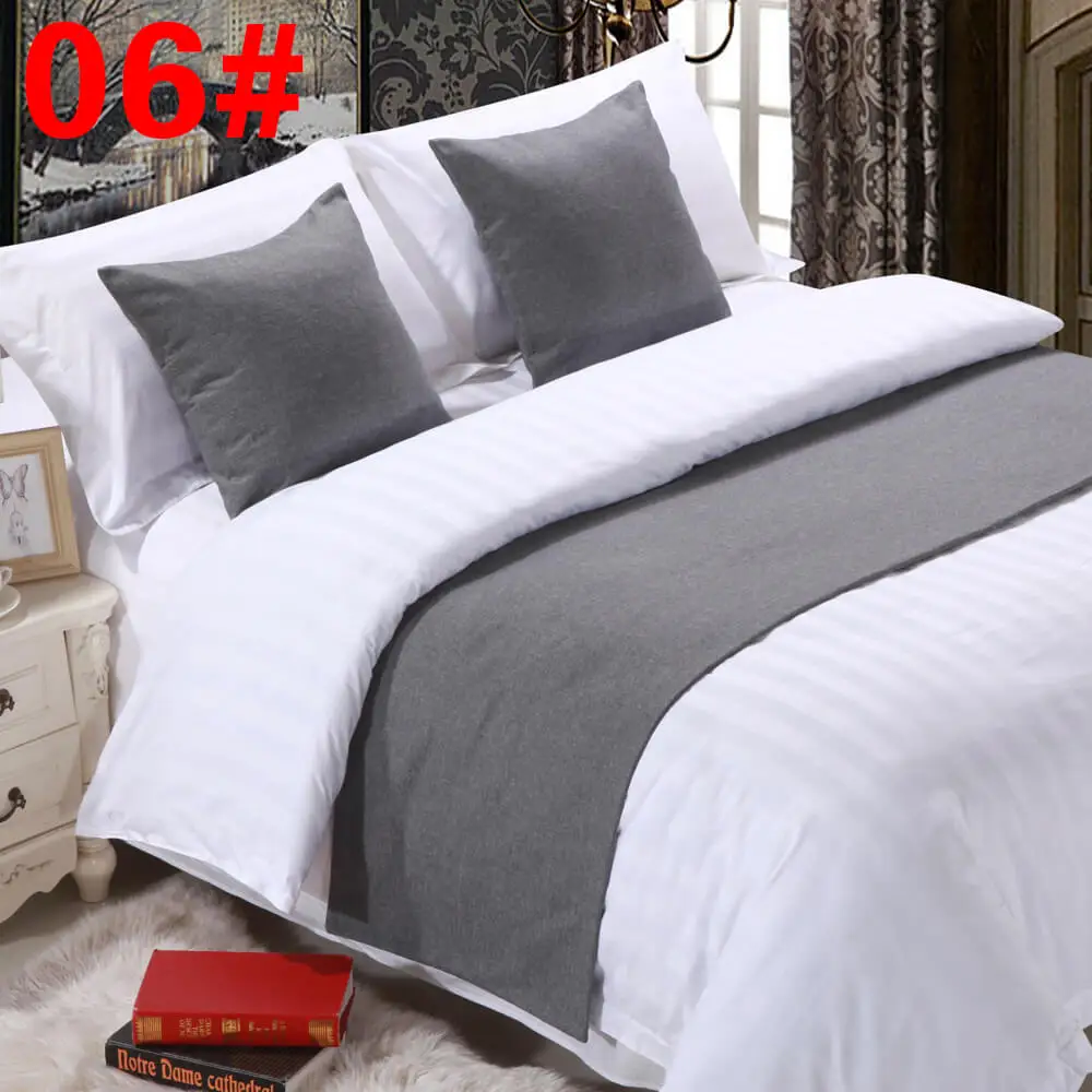 Solid Bed Runner Hotel Scarf Set Protector Slipcover Bed Decorative Scarf King For Hotel Bedroom Wedding Cushion Cover Teal Blue - Цвет: 06