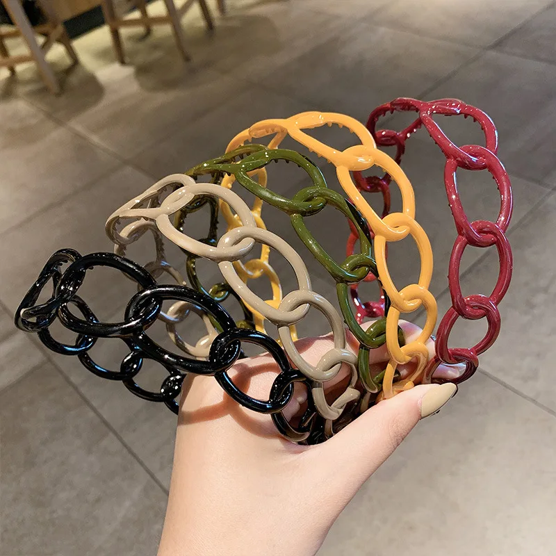 

New Fashion Hollow Chain Shape Hair Hoop Handmade Solid Color Hairbands for Women Elastic Bezel Headband Korean Hair Accessories