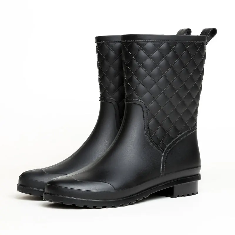 Luxury 2022 New Plaid Casual Women's Boots Fashion  Mid-Calf Rain Boots Water Shoes Women's Slip-On Mid-tube Adult Rainboots