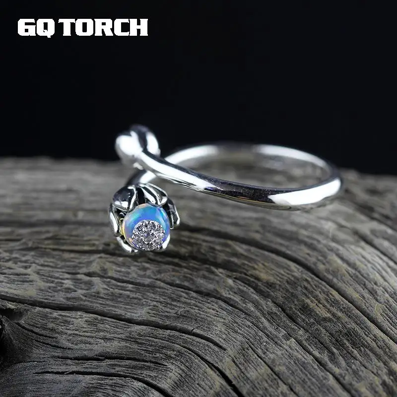 GQTORCH Настоящее Твердое Серебро 925 пробы натуральный Радужный огненный опал