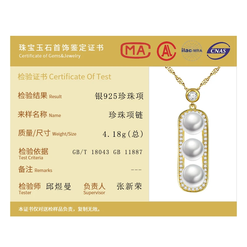 

AGLOVER 925 Silver Necklace Gilt Pea Three pearls Pendant Women Fine Jewelry Natural Freshwater Pearl Necklace Chain Lady Gift