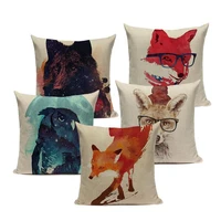 colorful fox cushions for home sofa animal decorative pillows square linen one side print throw pillows custom cushion cover