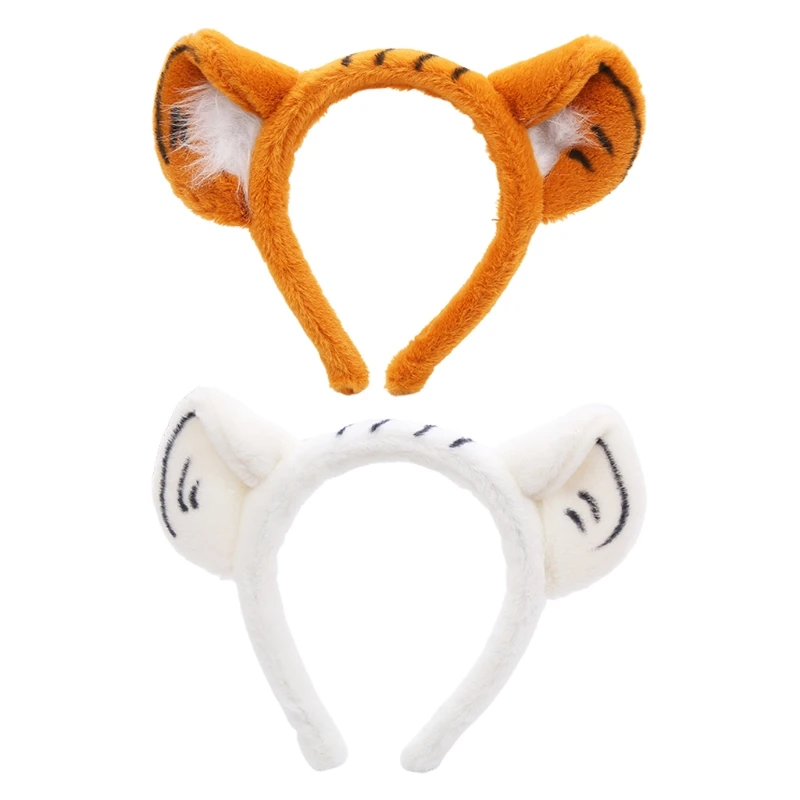 Pelzigen Stirnband mit Tier Muster Tiger Ohren Cartoon Hairband Party Leistung Thema Kostüm Haar Zubehör F3MD – Detail 3