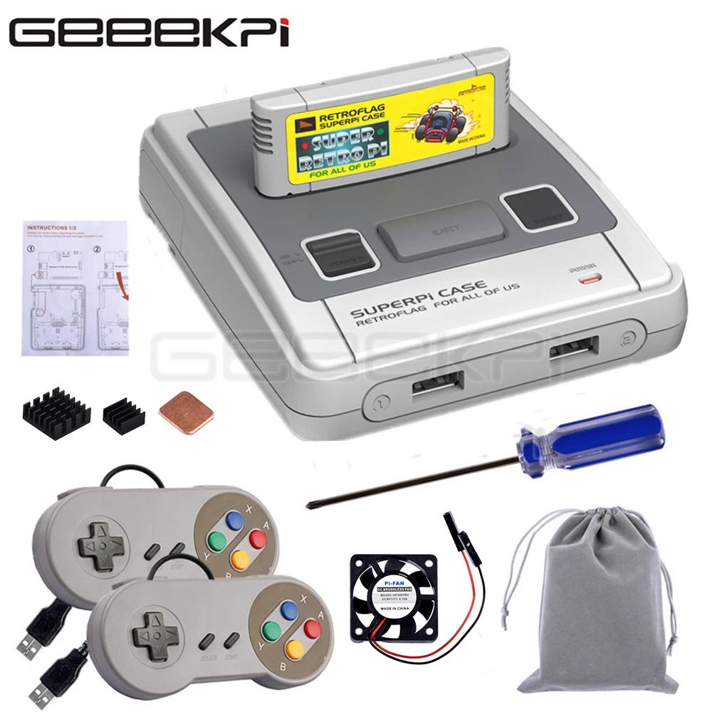 Чехол GeeekPi Retroflag SUPERPi-J NESPi чехол с дополнительным игровым контроллером для Raspberry Pi 3B Plus(3B+)/3B