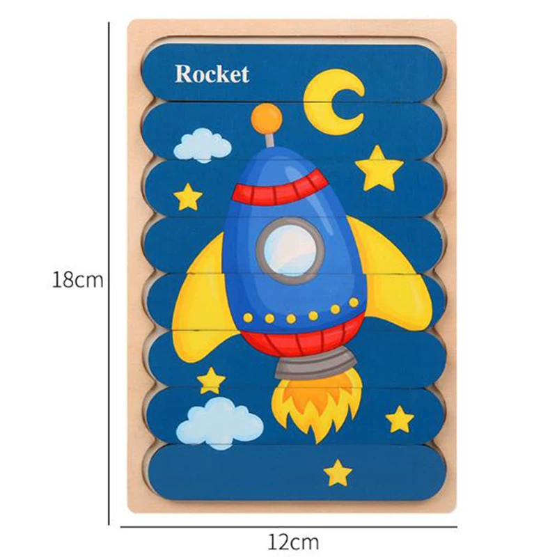 

Cartoon Wooden Double-sided 3D Puzzle Strip Puzzle Stacking Montessori Toy Kids Brain Exercise Toy new