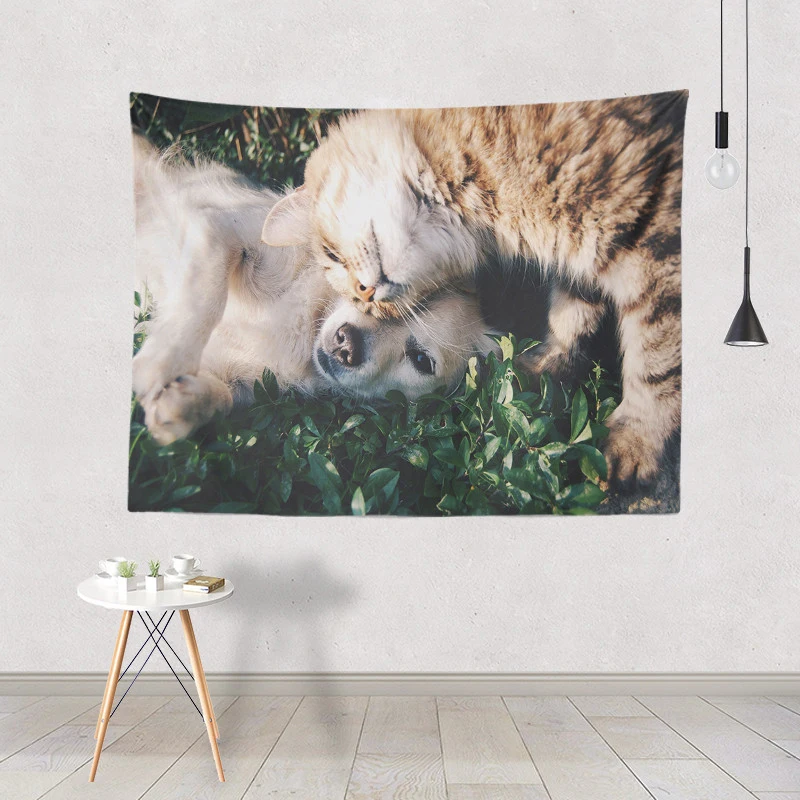 Cute And Interesting Tapestry White Dog Leaves Heart Animal Wall Hanging Home Dormitory Decoration 130*150Cm Polyester Yoga Mat | Дом и сад