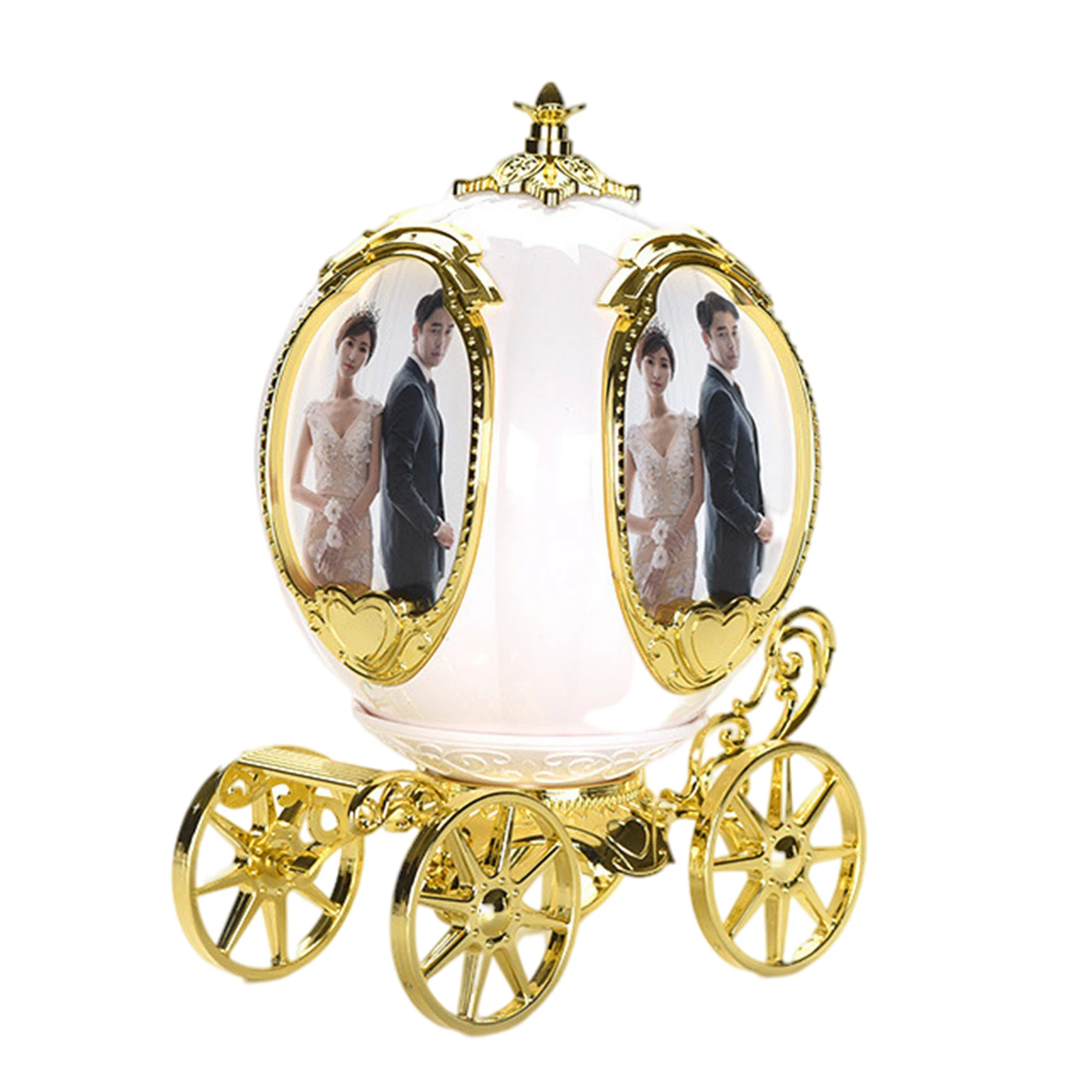 

Pumpkin Car Photo Frame Rotating Music Box Display 4 Pictures Music Box Personalized Decor Photo Frame Home Decor Kids Capable