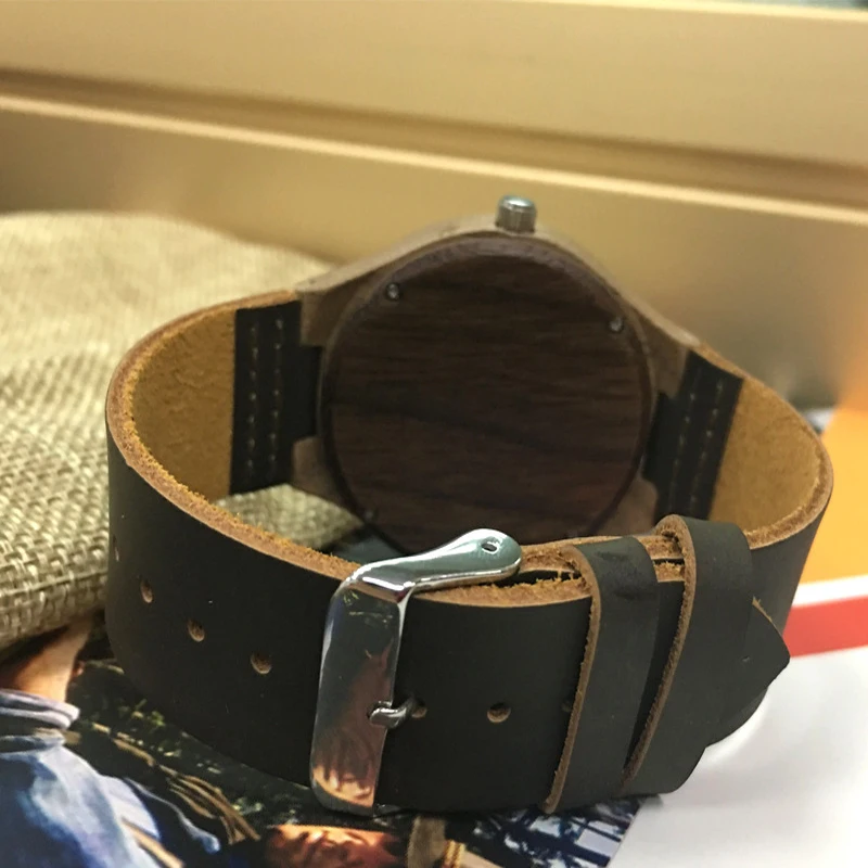 Роскошные деревянные мужские часы с кожаным ремешком стильные хронографом