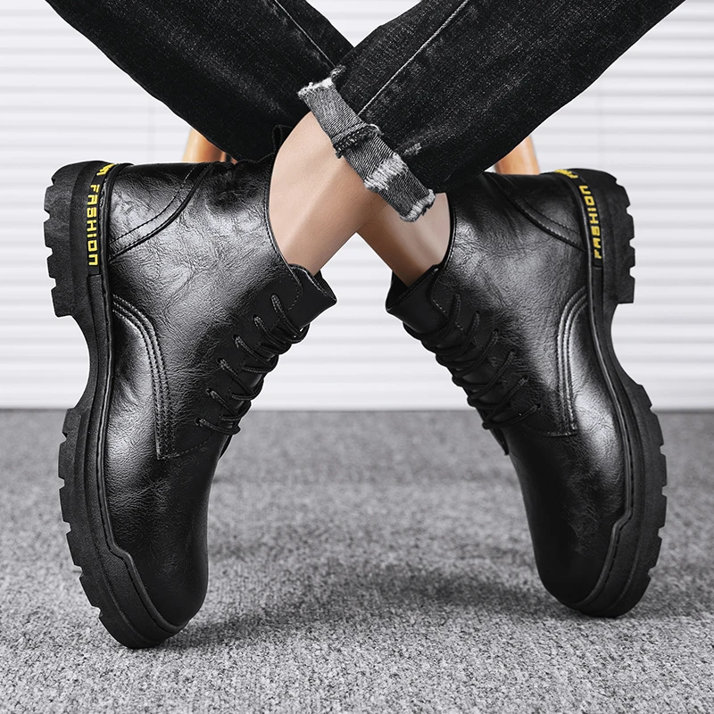 

Winter Boots Winter Boots For Men Men's High Top Sneakers Chelsea Mens Cowboy Army Leather Casual Shoes Coturno Work