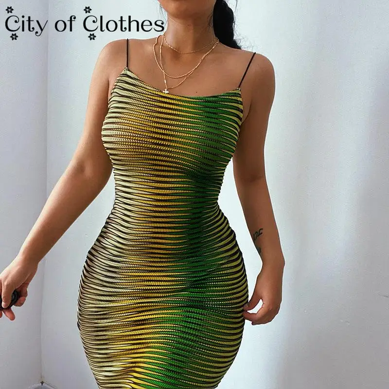 

Y2K Sleeveless Bodycon Long Dress for Women 2021 Sexy Autumn Strap Stripe Backless Colorful Beach Party Club Dresses Robe Femme