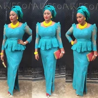 nigerian evening dresses 2019 blue aso ebi lace mermaid evening dress long sleeve african formal party dress vestido de festa