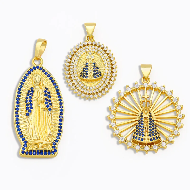 

OCESRIO DIY Gold Virgin Mary Coin Pendant For Women Oval Pendant CZ Nacklace Pendant Jewelry Making Supplies pdta031