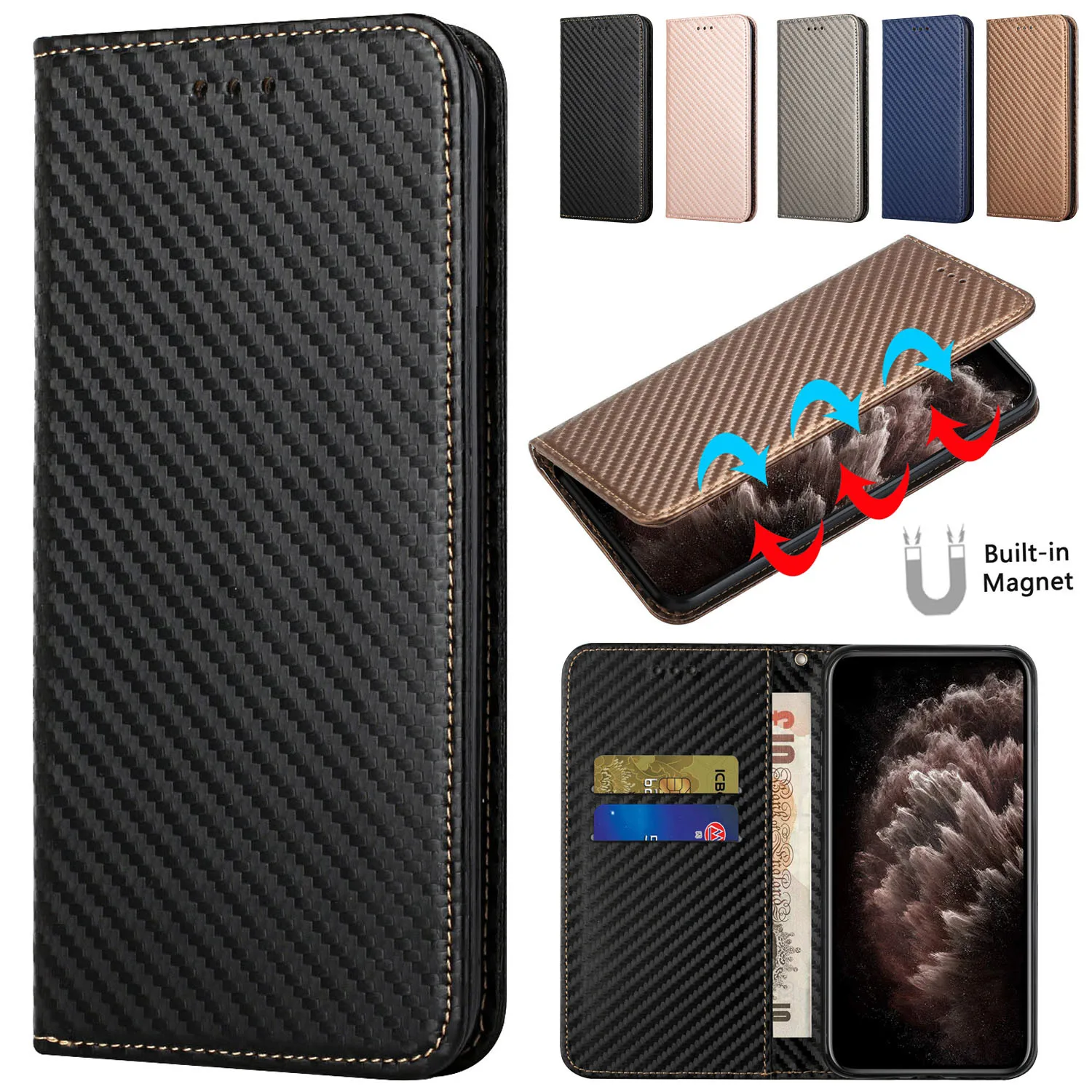 

Роскошный чехол из углеродного волокна для телефона Samsung Galaxy A01, A11, A21S, A21, A31, A41, A51, A71, A02, A03S, кожаный чехол-бумажник с откидной крышкой и отделе...