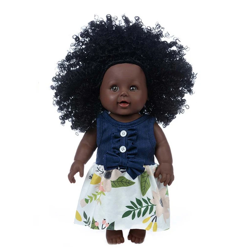 

30cm Simulation African Curly Dolls Vinyl Black Skin Rebirth Doll with Clothes 97BC