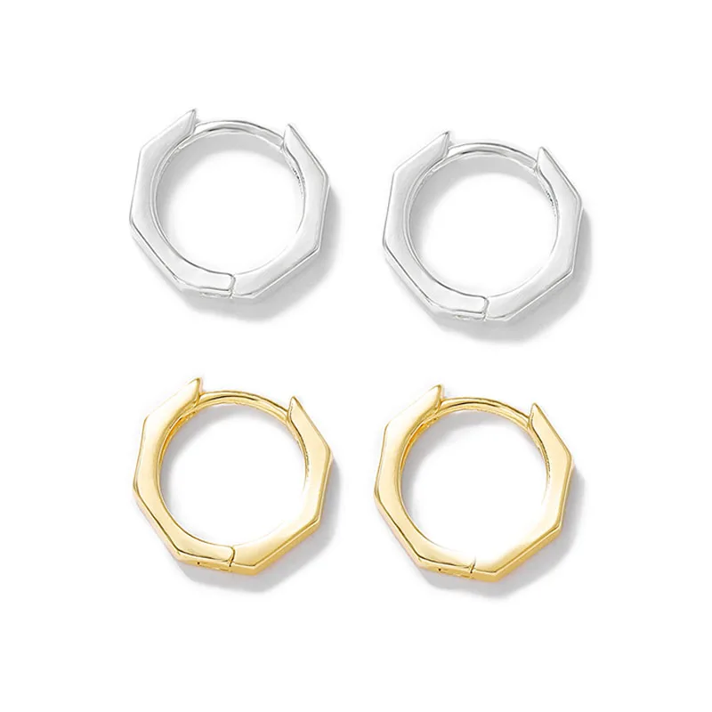 Оптовая продажа с завода латунные шестигранные серьги золотого и серебряного