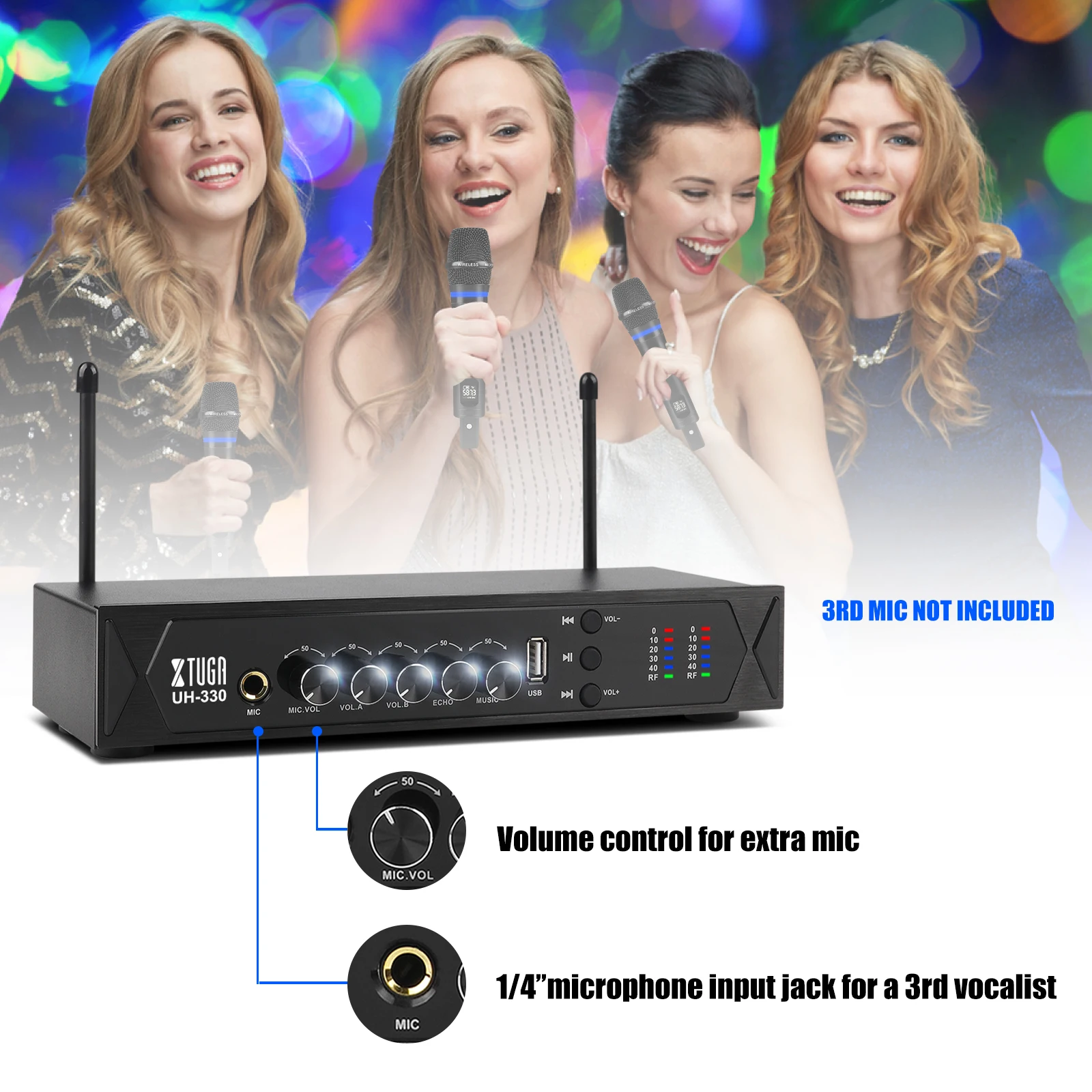 XTUGA UH330 перезаряжаемый беспроводной ручной микрофон с эффектом эха Bluetooth