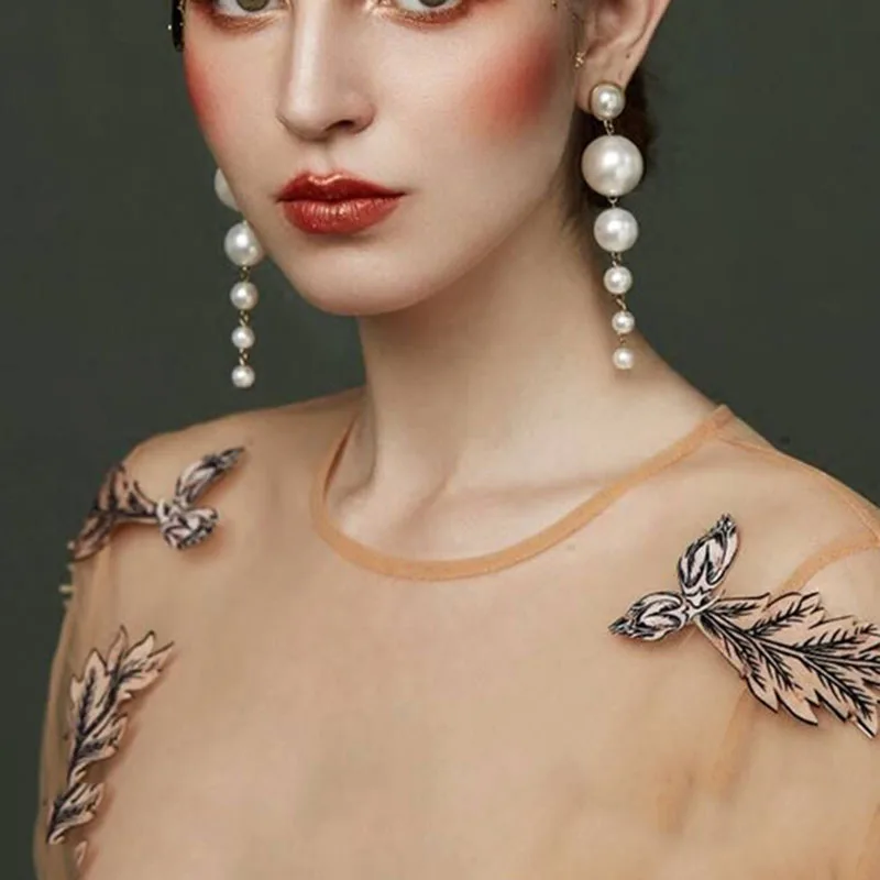 

Hot Elegant Created Big Simulated Pearl Long Earrings Pearls String Statement Drop Earrings For Women Wedding Party
