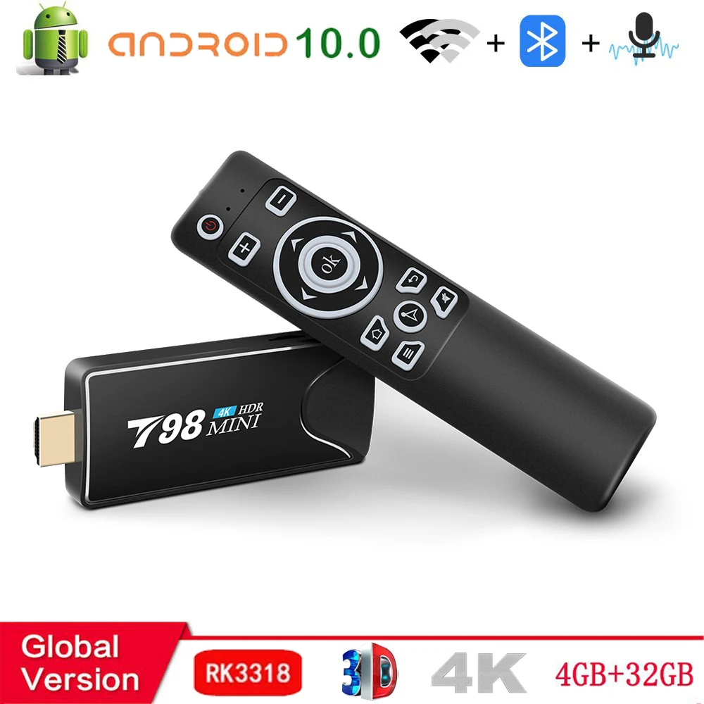 2021 Смарт ТВ палка для Android коробка 10 4G 32G 3D видео в формате 4K 2 5G Wi Fi Bluetooth RK3318 Quad Core