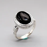 s925 sterling silver open end ring natural black agate egg noodles retro personalized fashion womens baita gift