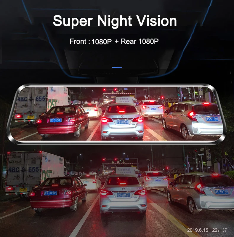 Двойной 1080P 1" поток зеркало заднего вида автомобиля DVR 2.5D экран супер ночного видения Dash Cam камера видео рекордер Авто Регистратор
