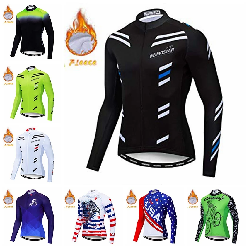 New long sleeve cycling Jersey Men's team Autumn winter Thermal fleece clothing ropa ciclismo biking spain brazil | Спорт и