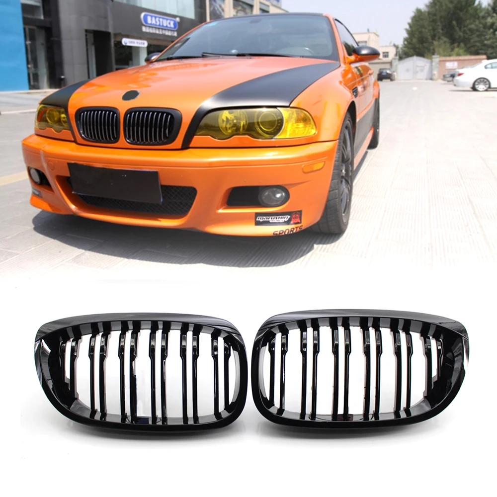 Глянцевая черная 2 линейная решетка для радиатора с двойной косой 3 серии E46