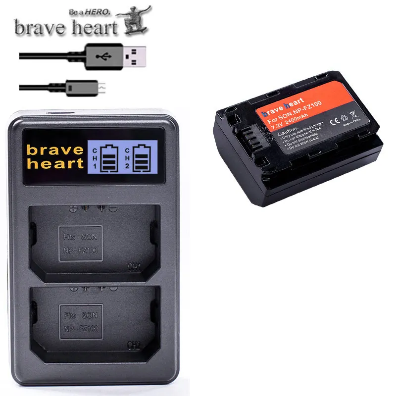 charger and 1battery 3 шт. 2000 мАч NP FZ100 NP-FZ100 батареи+ ЖК-зарядное устройство для sony NP FZ100 батарея sony A9, A7R III, A7 III DSLR камеры - Цвет: charger and 1battery