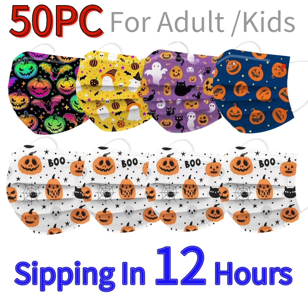 

50PC Masque Enfant Jetable Children's Mascarillas Ninos Adult Breathable Mask For Face Printed Disposable Mask Halloween Cosplay