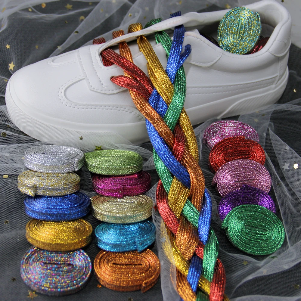 Плоские шнурки, разноцветные блестящие шнурки, металлические шнурки для обуви 2020 см, шнурки для обуви для бега, новинка 110