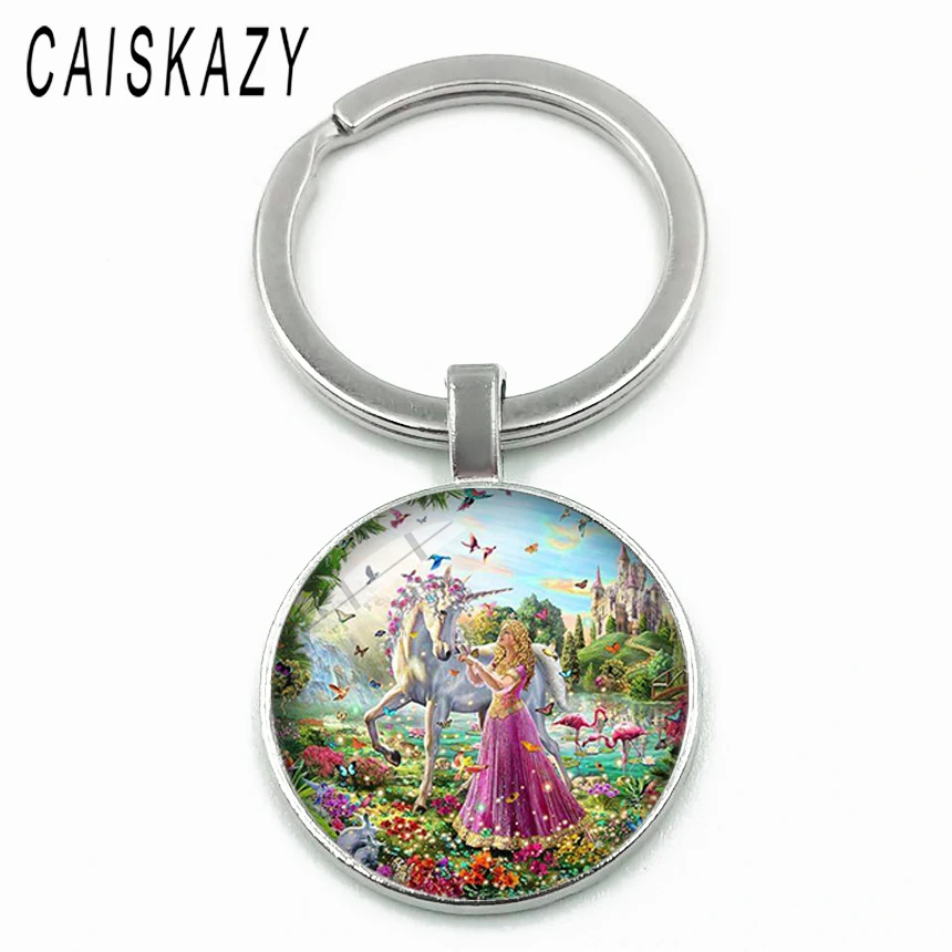 Красивая бабочка фея с единорогом стекло кабошон брелок Белый Единорог Лошадь