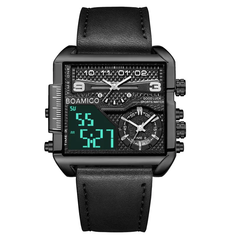 Мужские водонепроницаемые кварцевые часы с кожаным ремешком 3 часовых пояса 2021 |