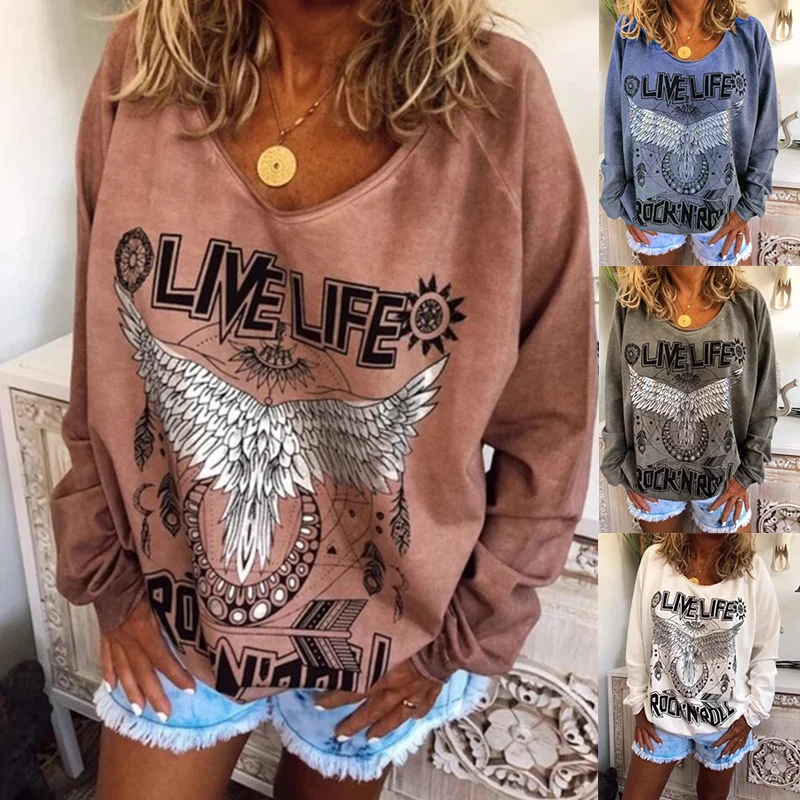 

Autumn Winter New Lady Hoodie Explodes the Style Lady Loose Round Collar Print Hoodie Is Fashionable