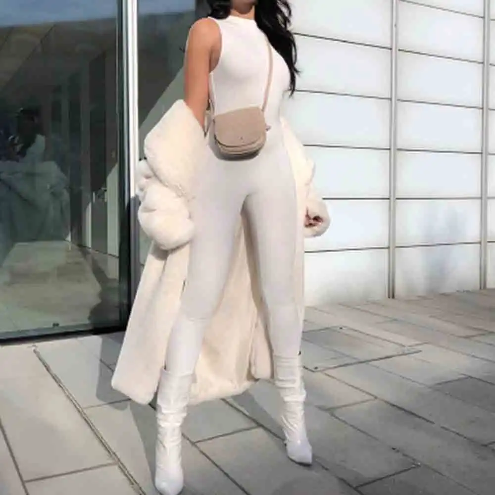 

Solid Autumn Jumpsuits Women 2020 Sleeveless High Waist Elastic Skinny Basic Sportswear Female Casual Fitness Outfits Hot