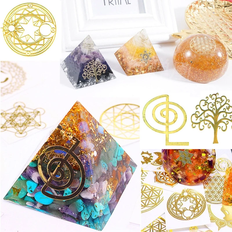 10Pc DIY 7 Chakra Copper Energy Tower Orgonite Sticker Flower Life Tree Pyramid Decor Epoxy Resin Fillings Crafts | Украшения и