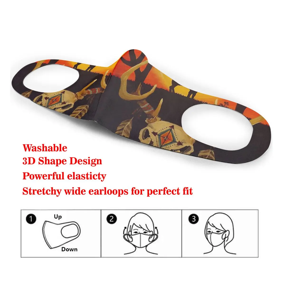 

Native Art SUN Elk Buffalo Print Dust Mask Mouth-Muffle Washable Fabric Adult Protective Face Windproof