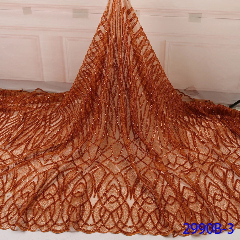 NIAI Burnt Orange африканская Seuqins кружевная ткань вышитая французская нигерийская кружевная ткань высокое качество кружева для вечерние XY2990B-3